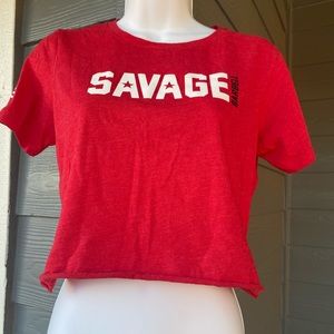 Savage Barbell Red Cropped Tee - Size Large